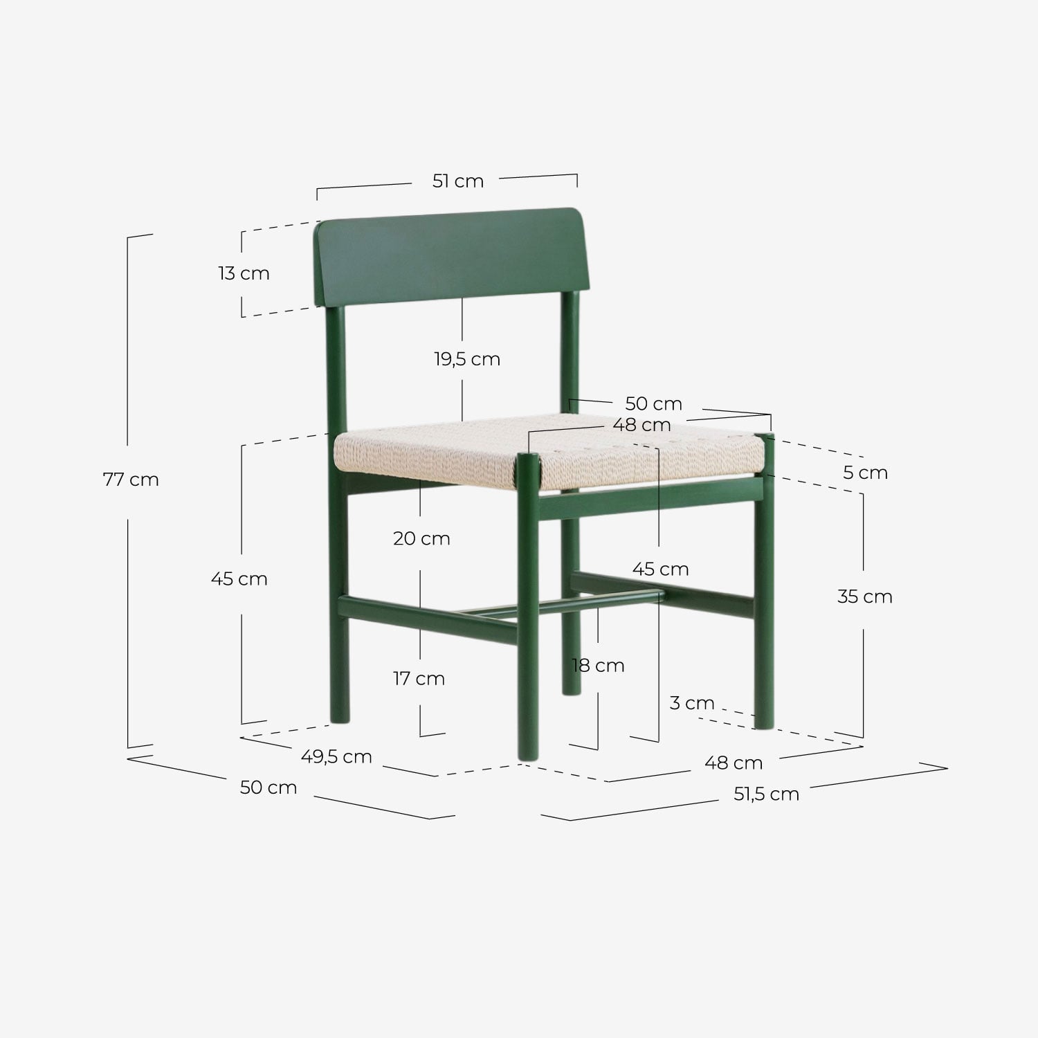 Pack 4 Sedie da Pranzo in Legno e Rattan Paula, Misure