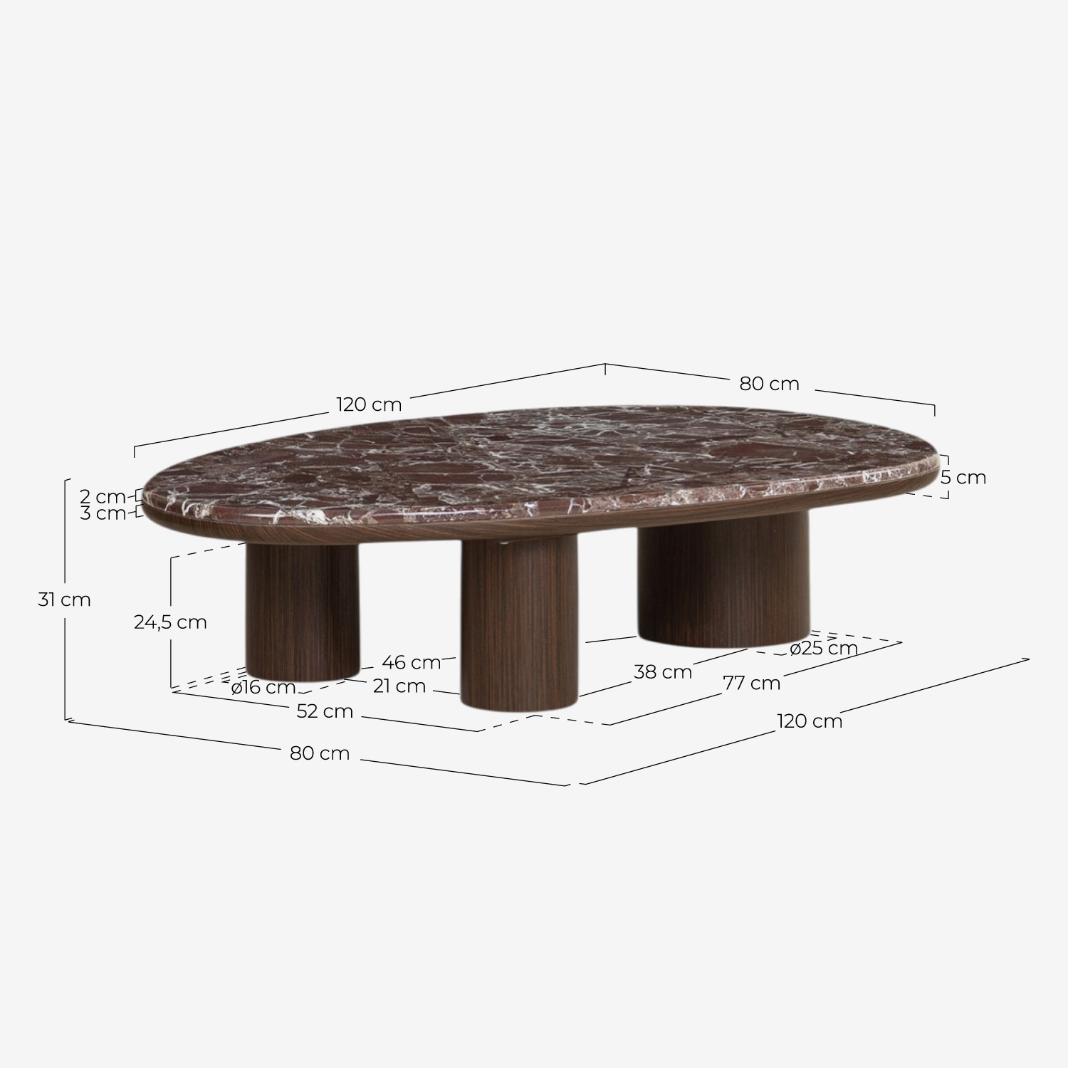 Tavolino da Caffè in Marmo e Legno (120x80 cm) Thomy, Misure