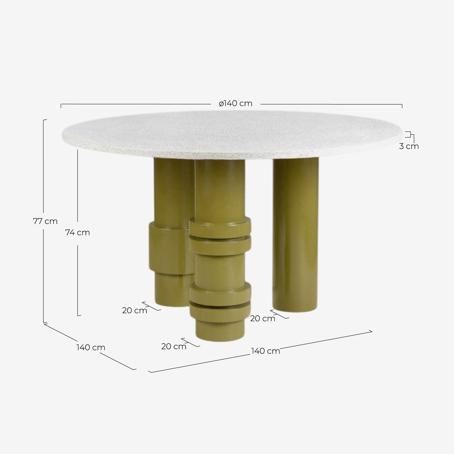 Tavolo da Pranzo in Terrazzo e Legno di Mango (Ø140 cm) Atenas, Misure
