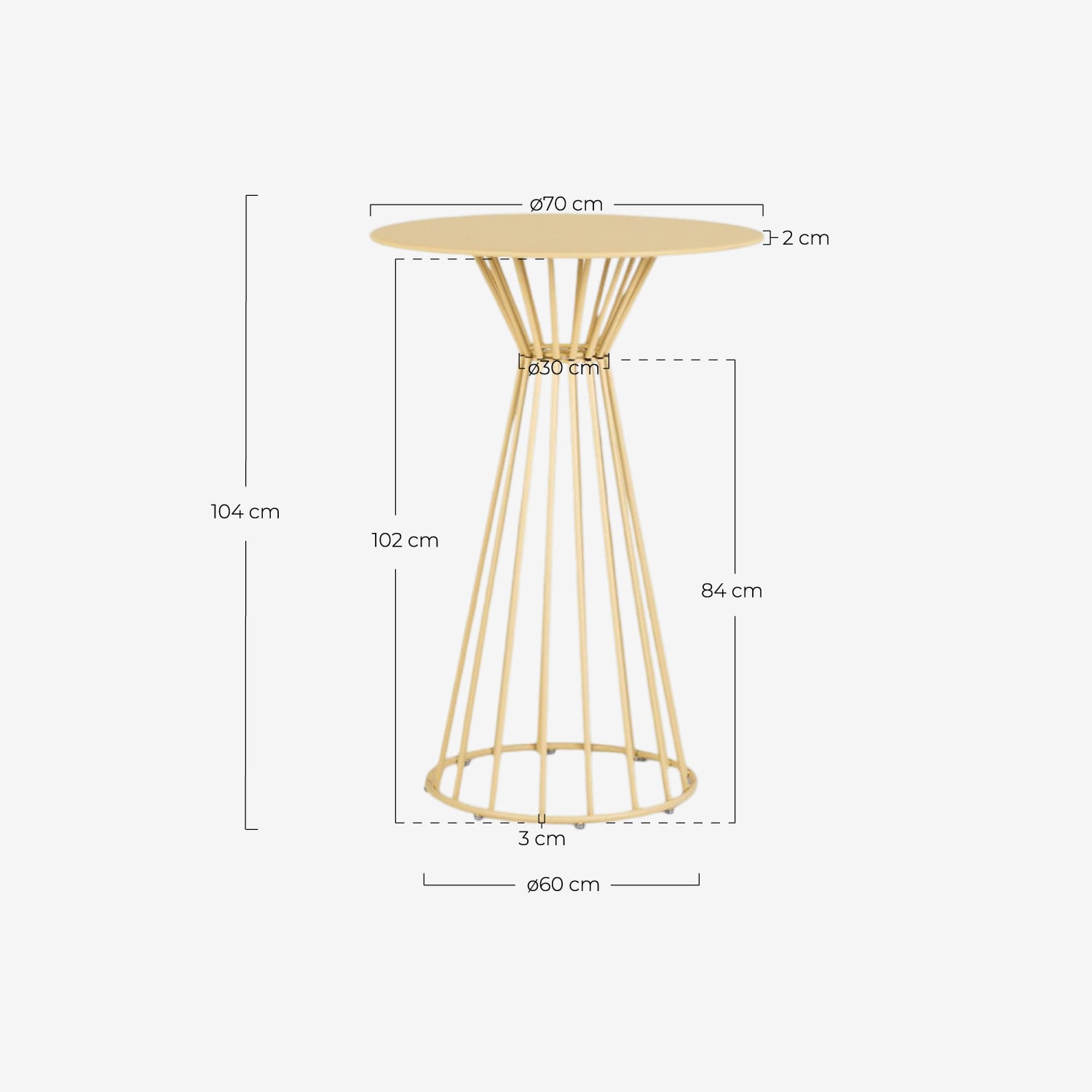Tavolo Alto Rotondo in Metallo (Ø70 cm) Nouli, Misure