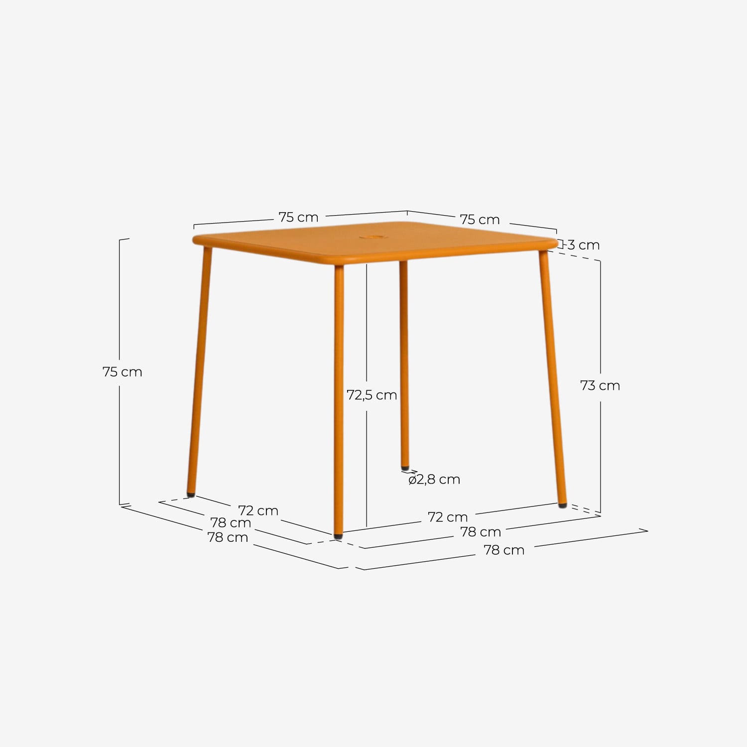 Tavolo Quadrato in Metallo per Esterni (80x80 cm) Mijail, Misure