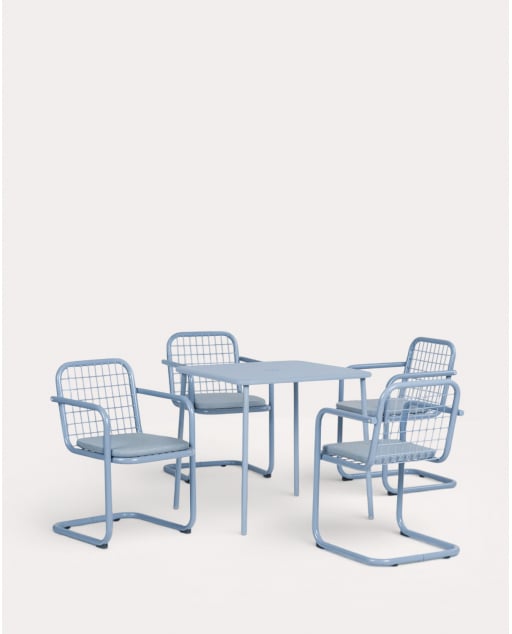 Set Tavolo Quadrato (78x78 cm) Mijail e 4 Poltrone da Esterno in Metallo Biaritz