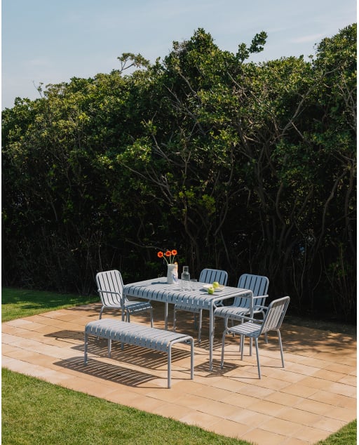 Set da Esterno con Tavolo Rettangolare (130x80 cm) con 1 Panca e 4 Sedie in Metallo Tavo