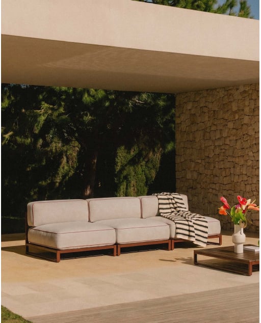 Divano da Giardino Modulare a 3 Pezzi con Modulo Centrale in Metallo e Tessuto Kristen