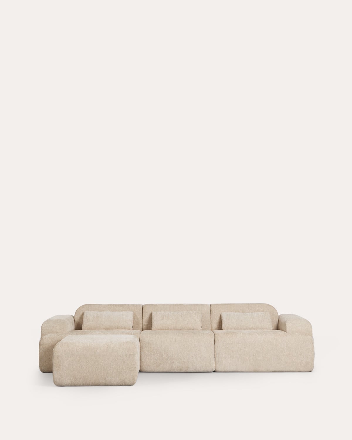 Divano Modulare a 3 Pezzi Confezionato Sottovuoto con 2 Moduli Angolari, Modulo Centrale e Modulo Pouf in Tessuto Rhys, immagine della galleria 1