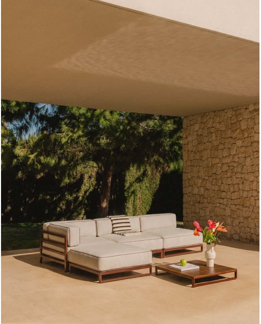 Divano da Giardino Modulare a 3 Pezzi Modulo Angolare e Modulo Centrale con Pouf in Metallo e Tessuto Kristen