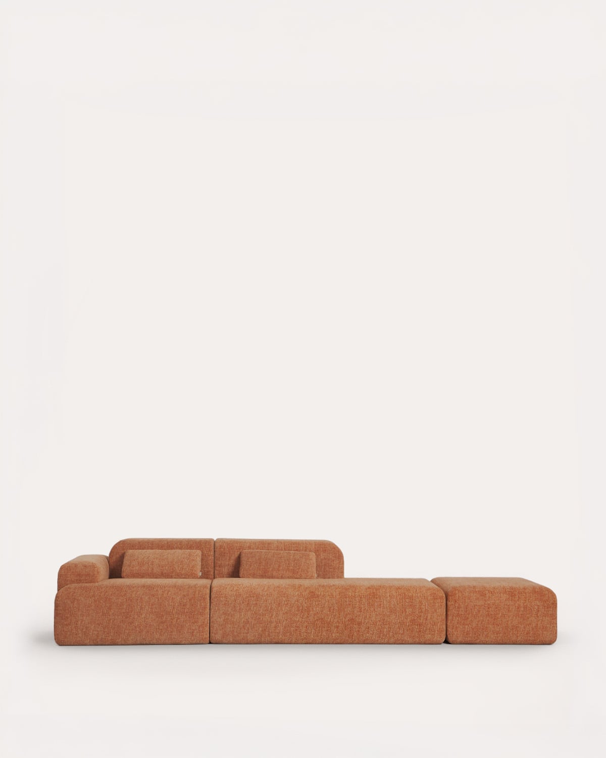 Divano Modulare a 2 Pezzi confezionato Sottovuoto con Modulo Chaise Longue, Modulo Angolare e Modulo Pouf in Tessuto Rhys, immagine della galleria 1