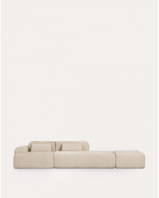 Divano Modulare a 2 Pezzi confezionato Sottovuoto con Modulo Chaise Longue, Modulo Angolare e Modulo Pouf in Tessuto Rhys - Beige Seashell