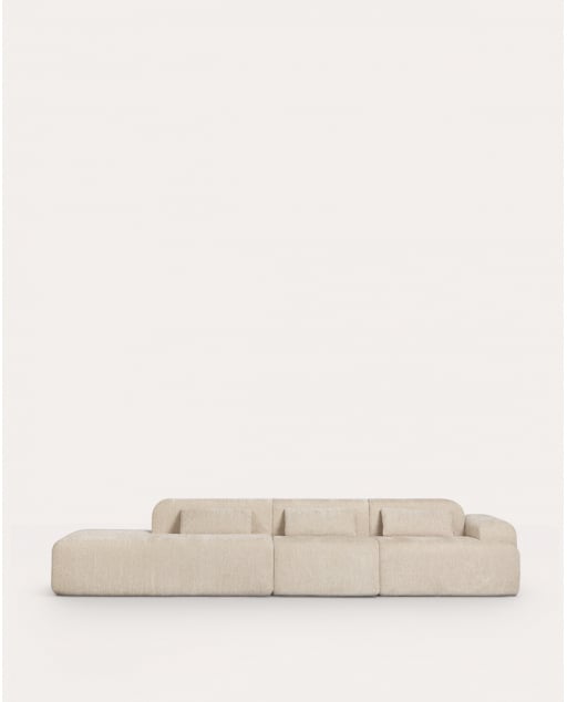 Divano Modulare a 3 Pezzi confezionato Sottovuoto con Chaise Longue, Modulo Centrale e Modulo Angolare in Tessuto Rhys - Beige Seashell