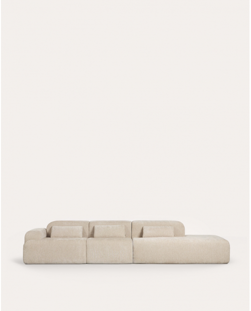 Divano Modulare a 3 Pezzi confezionato Sottovuoto con Chaise Longue, Modulo Centrale e Modulo Angolare in Tessuto Rhys - Beige Seashell