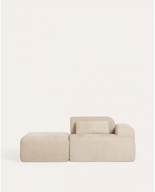 Divano angolare modulare Rhys, confezionato sottovuoto, con modulo pouf in tessuto - Beige Seashell