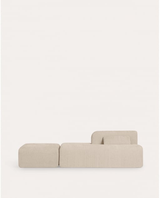 Divano Chaise Longue Modulare Confezionato Sottovuoto con Modulo Pouf in Tessuto Rhys - Beige Seashell