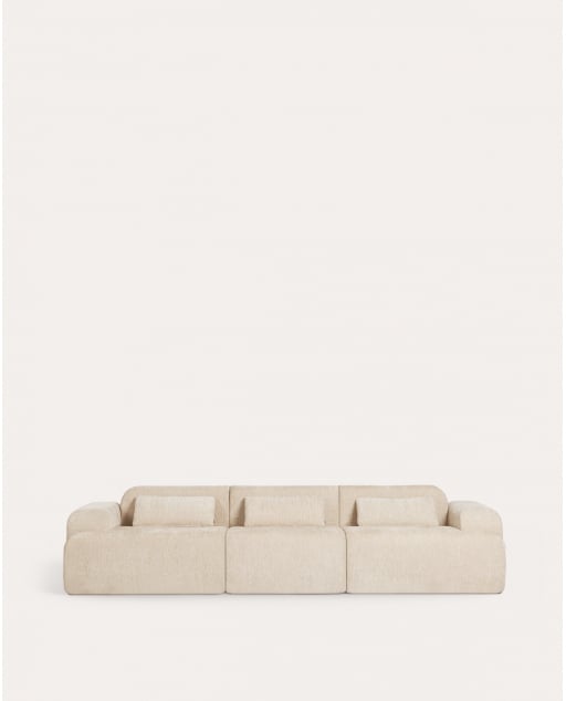 Divano Modulare a 3 Pezzi Confezionato Sottovuoto con 2 Moduli Angolari e Modulo Centrale in Tessuto Rhys - Beige Seashell