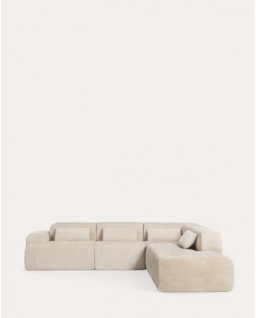 Divano Modulare a 4 Pezzi confezionato Sottovuoto con Moduli Angolari, Modulo Centrale e Chaise Longue, in Tessuto Rhys - Beige Seashell