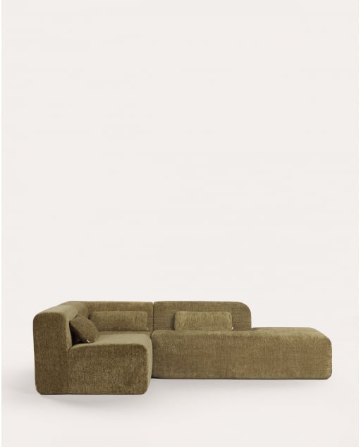 Divano modulare sottovuoto a 3 pezzi con modulo chaise longue, modulo angolare e modulo centrale in tessuto Rhys