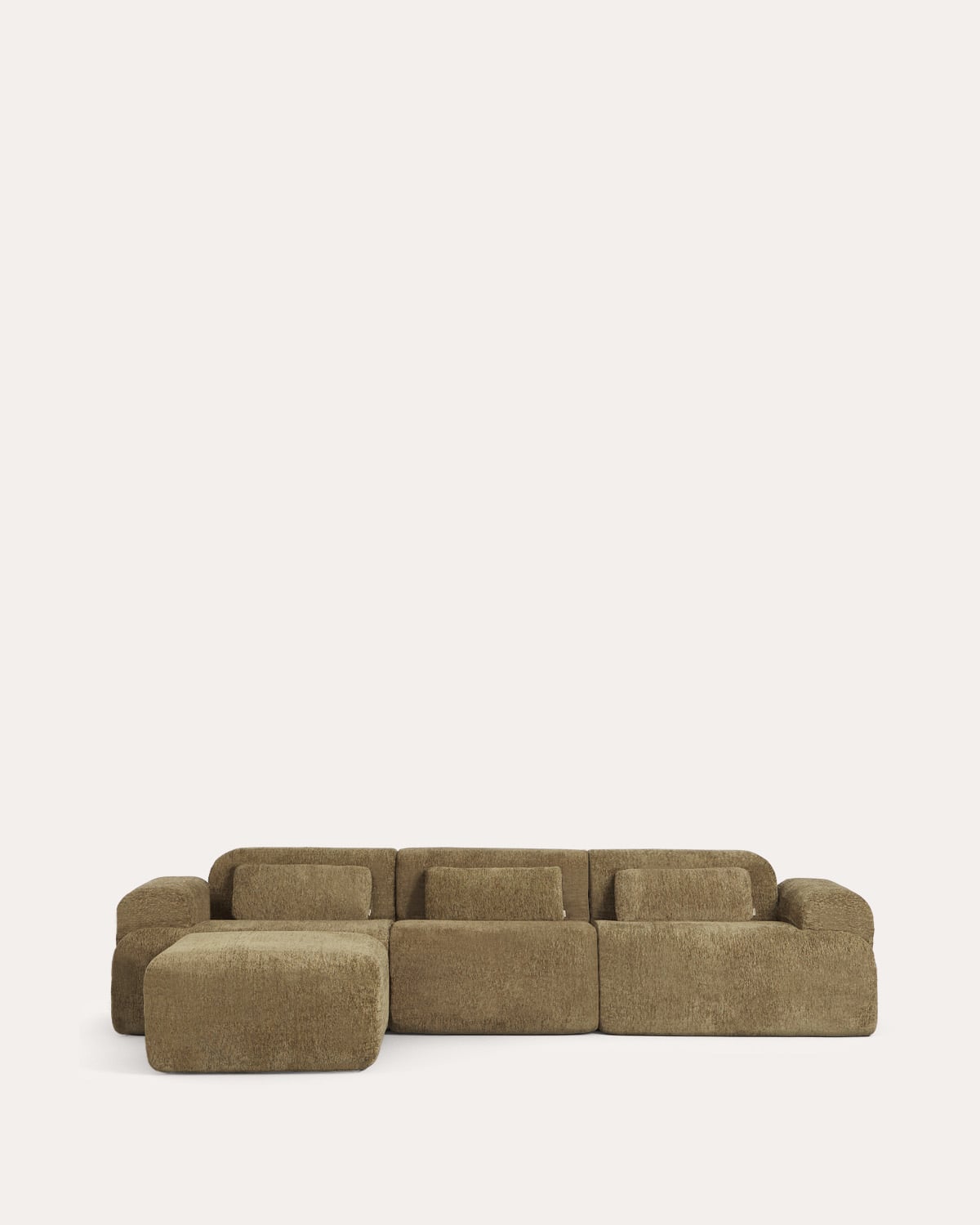 Divano modulare sottovuoto a 3 pezzi con 2 moduli angolari modulo centrale e modulo pouf in tessuto Rhys