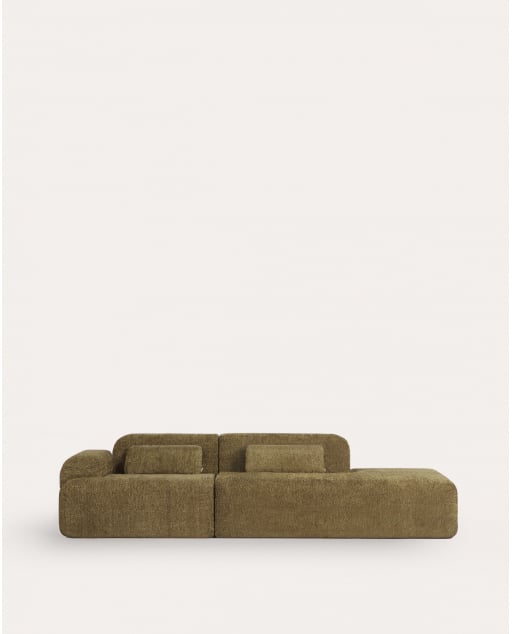 Divano modulare sottovuoto a 2 pezzi con modulo chaise longue e modulo angolare in tessuto Rhys - Verde Nori