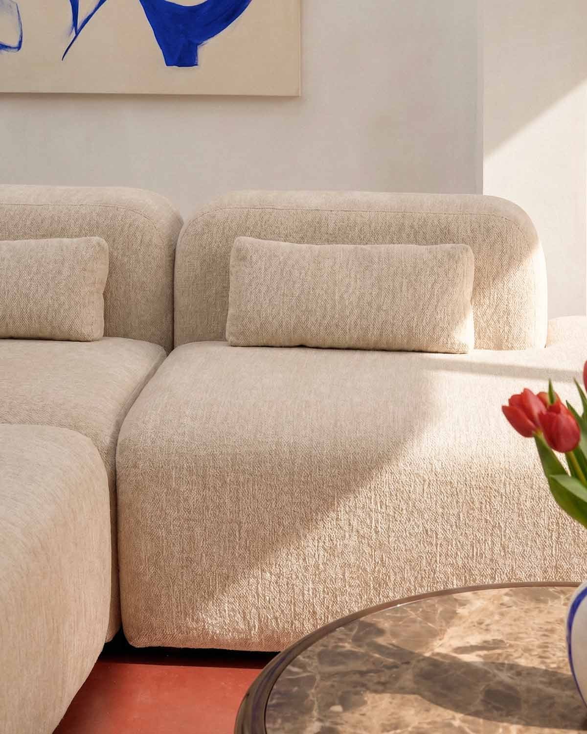 Divano Modulare a 3 Pezzi confezionato Sottovuoto con 2 Moduli Chaise Longue e Modulo Angolare in Tessuto Rhys, immagine della galleria 3