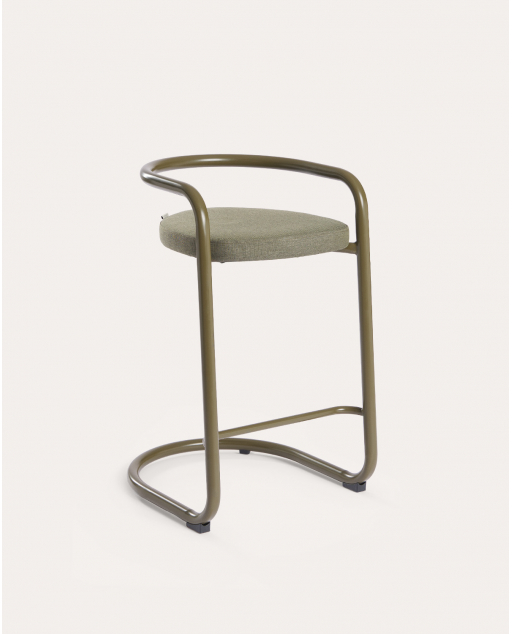 Sgabello Alto (65 cm) in Metallo e Tessuto Aryo - Verde Nori