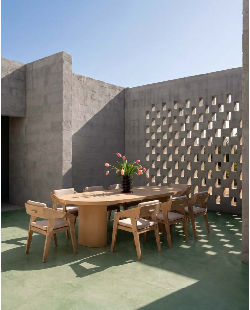 Set Tavolo Estensibile in Metallo Beca (Ø120-180x120 / 240x120 cm) e 8 Poltrone da Esterno in Legno di Acacia Tanon