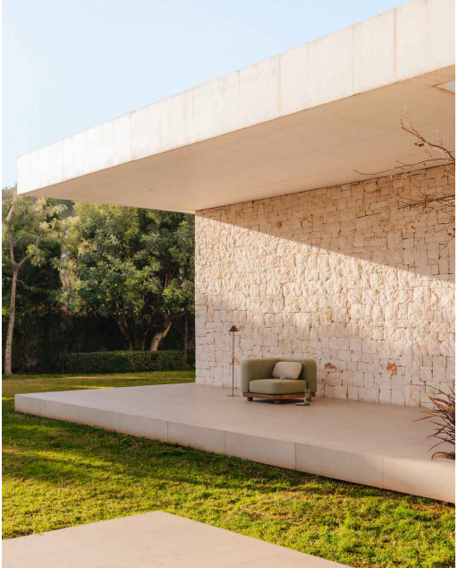 Modulo angolare da giardino in legno di acacia e tessuto per divano modulare Redik