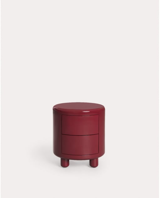 Tavolino ovale con 2 cassetti 45x40 cm in legno Oyku