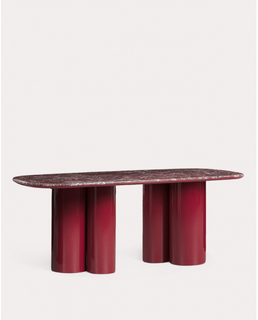 Tavolo da pranzo rettangolare 220x100 cm in marmo e legno Basty - Marmo Rosso Levanto