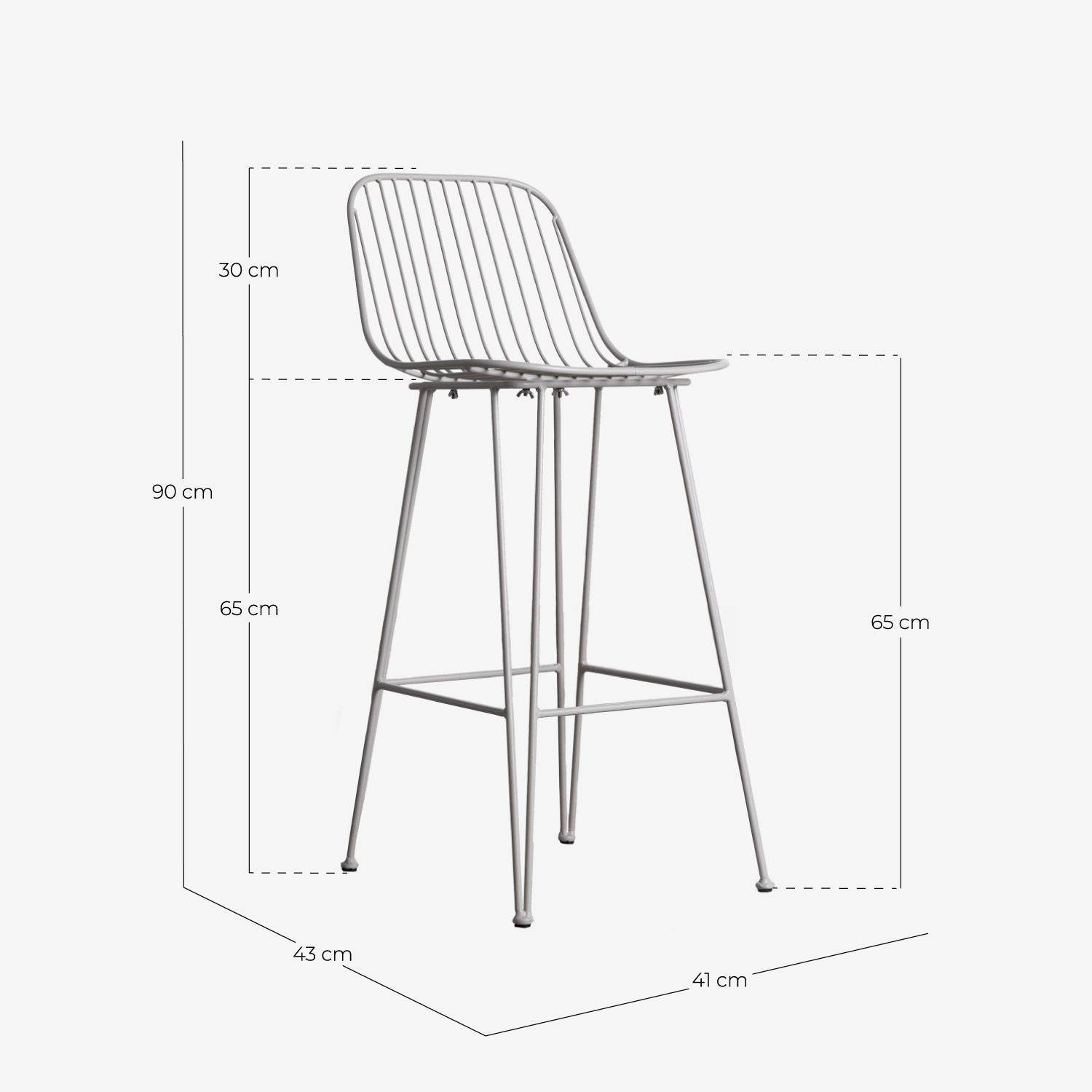 Sgabello alto 65 cm in metallo Born, Misure