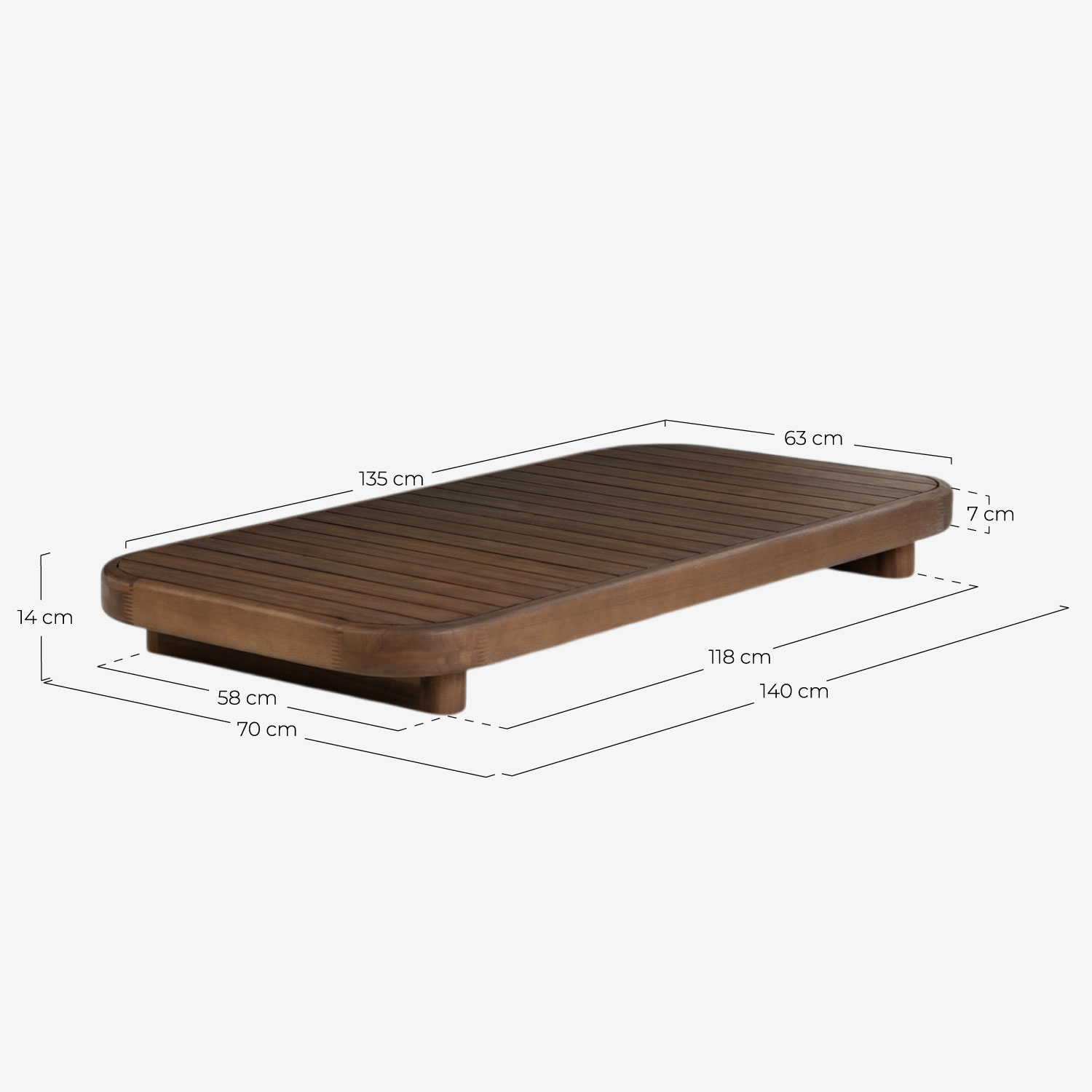 Tavolino da esterno rettangolare 150x70 cm in legno di acacia Redik, Misure