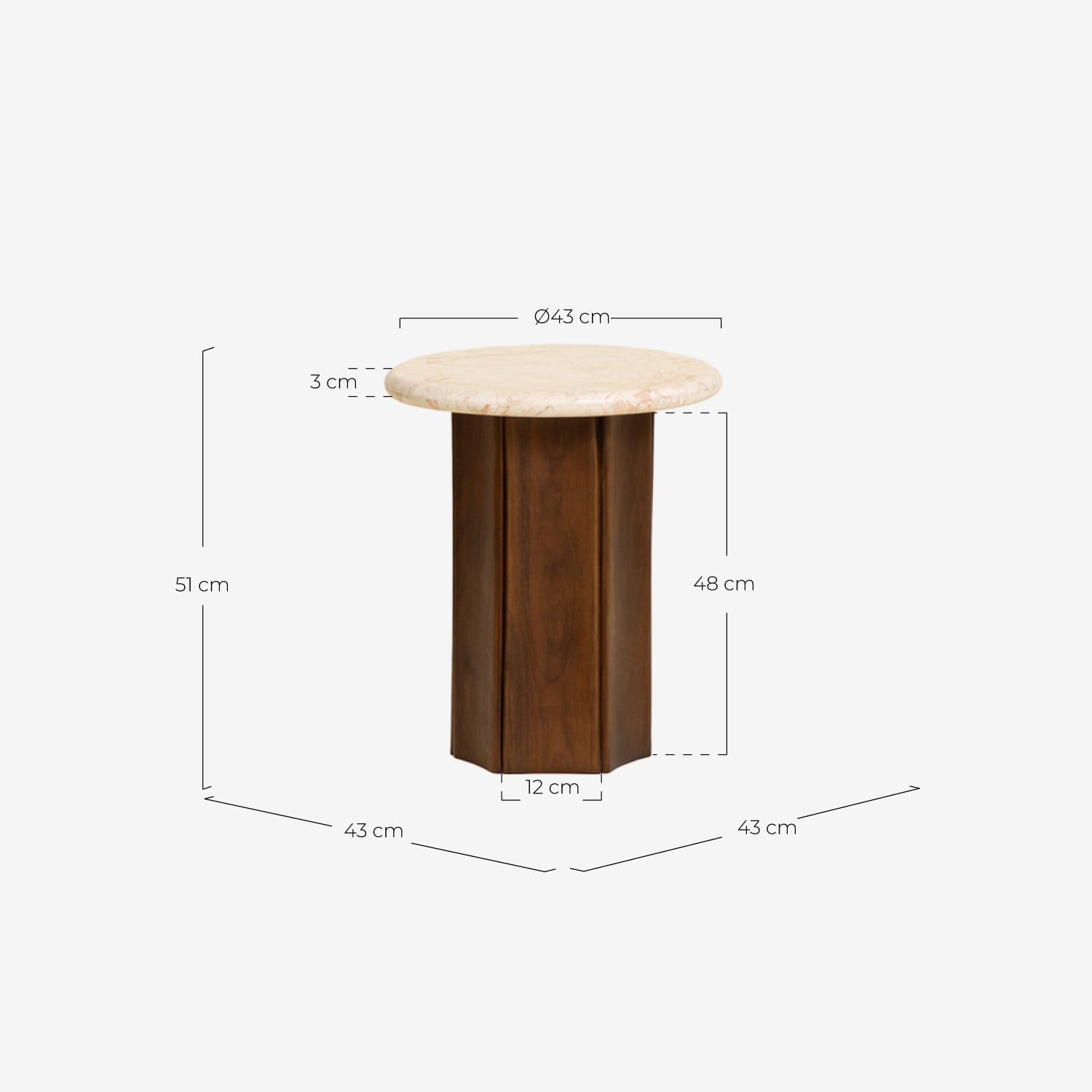 Tavolino rotondo Ø43 cm in marmo e legno di mango Xanthe, Misure