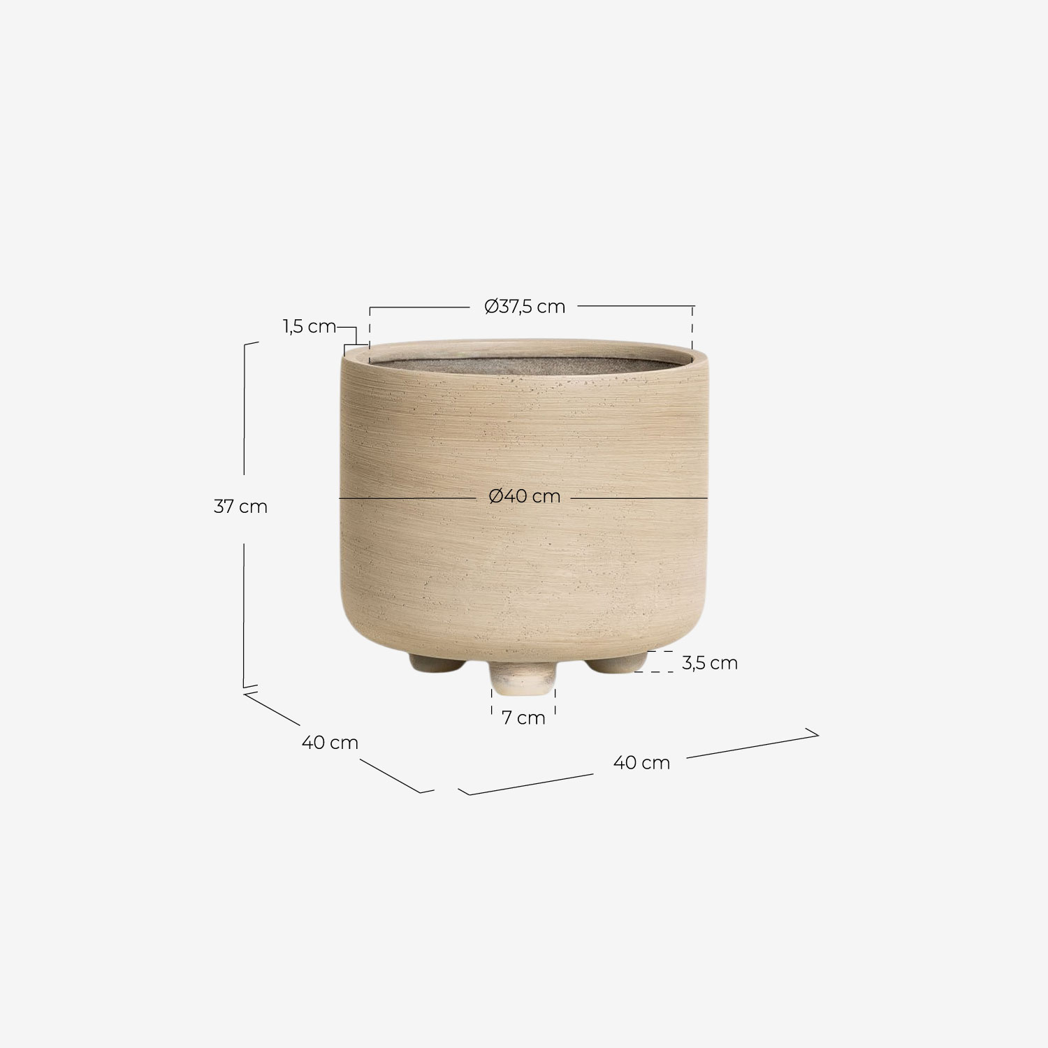 Vaso per piante rotondo in cemento Petunia, Misure