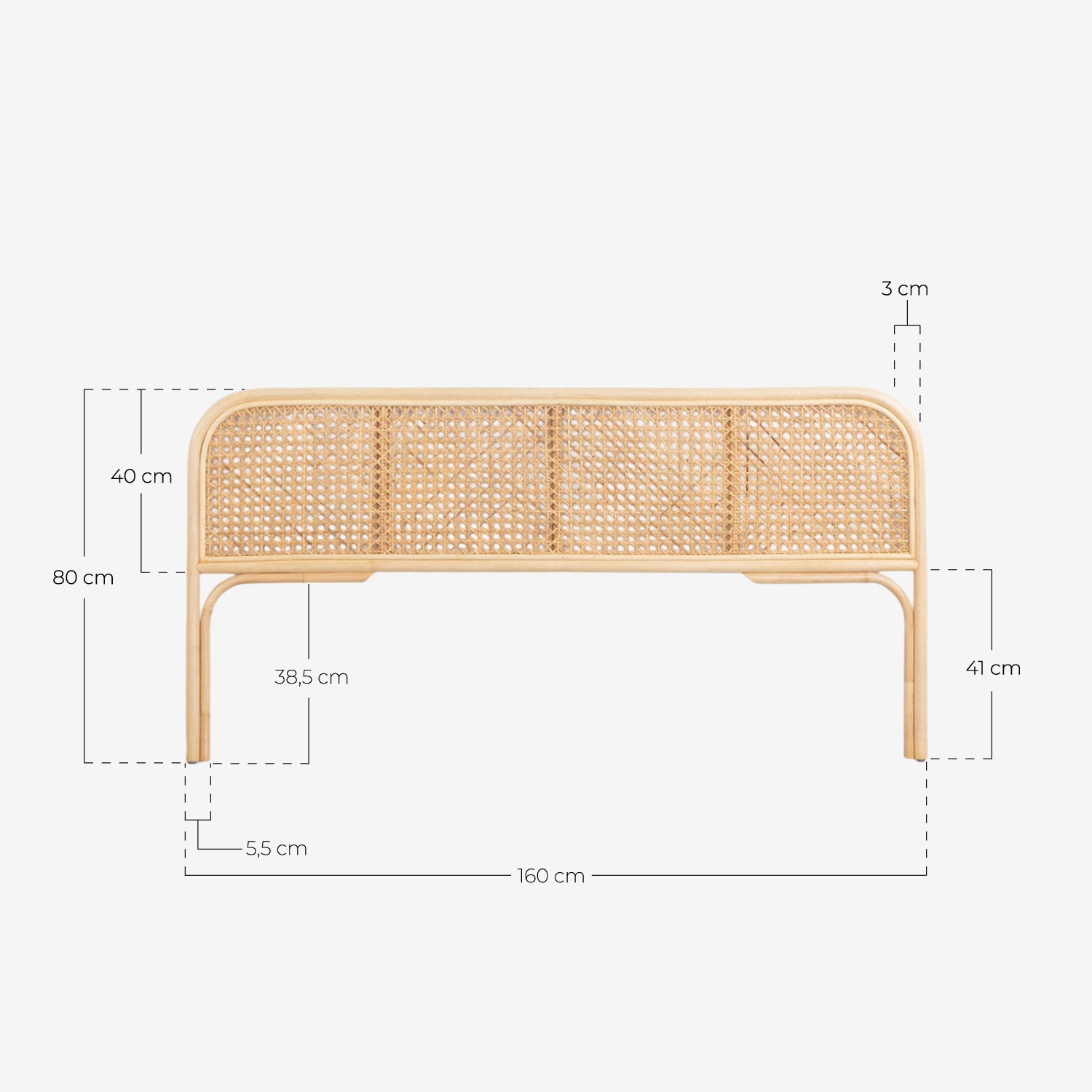 Testiera in rattan naturale per letto da 160 cm Meili, Misure