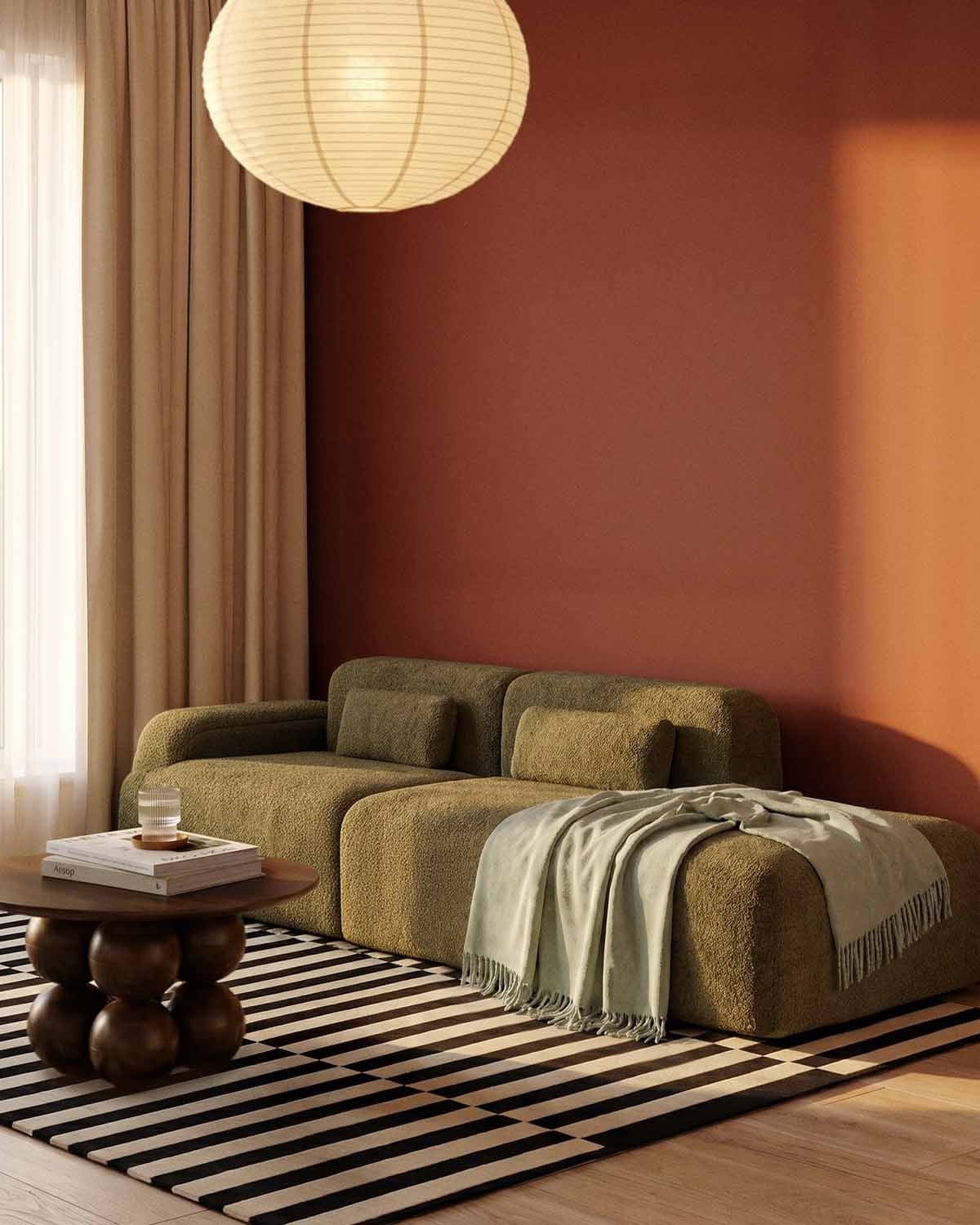 Divano modulare sottovuoto a 2 pezzi con modulo chaise longue e modulo angolare in tessuto Rhys, immagine della galleria 2