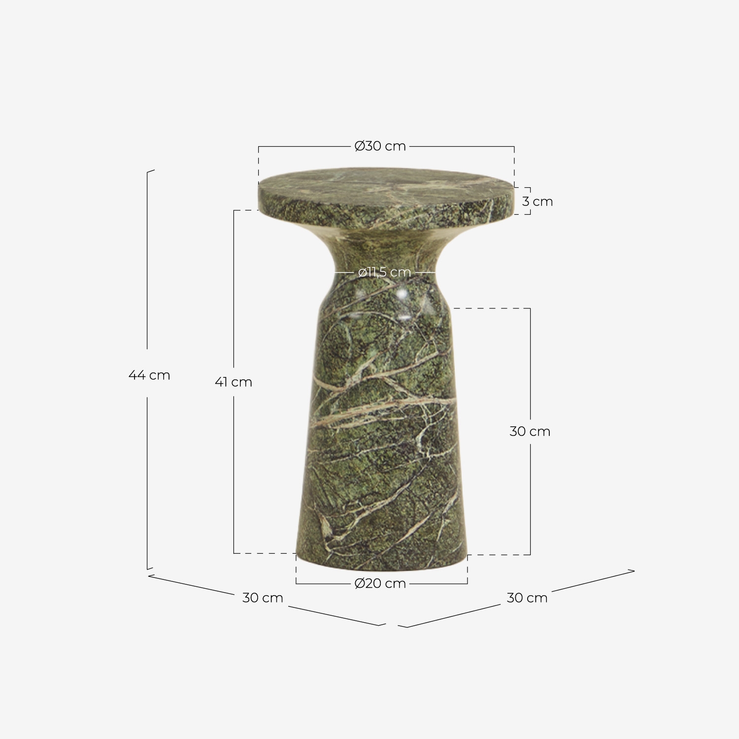Tavolino rotondo Ø30 cm in marmo Galder, Misure
