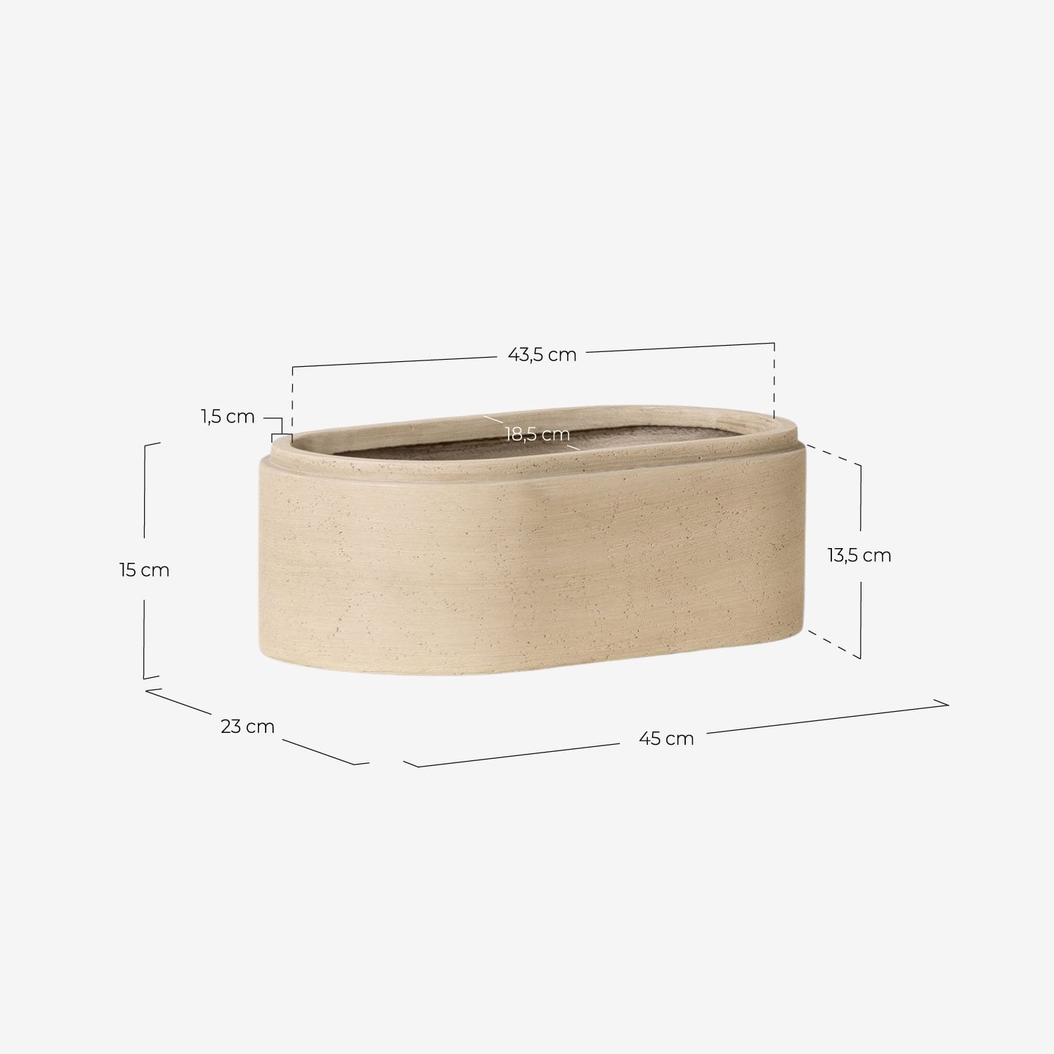 Vaso per piante ovale 45x23 cm in cemento Bieito, Misure