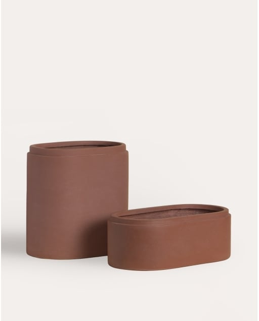 Set di 2 vasi per piante allungati in cemento Bieito - Rosso Brick