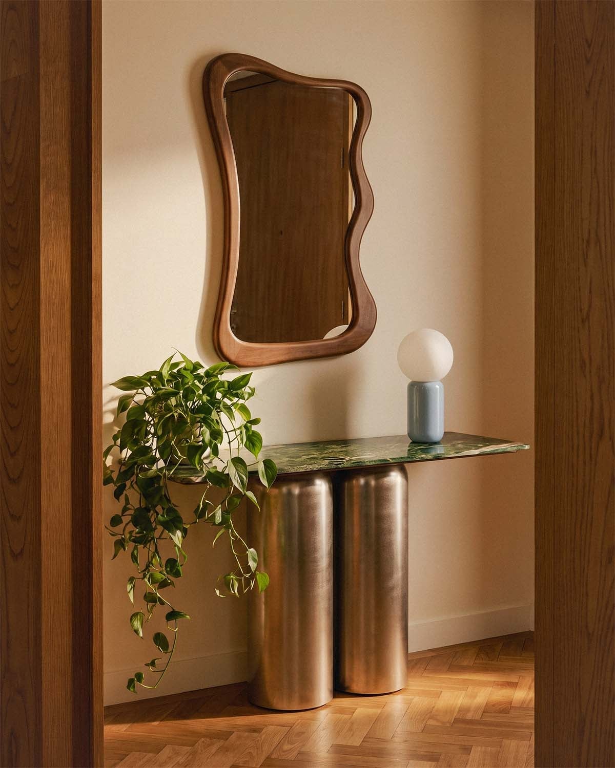 Consolle da ingresso rettangolare 140x40 cm in marmo e metallo Byden, immagine della galleria 2