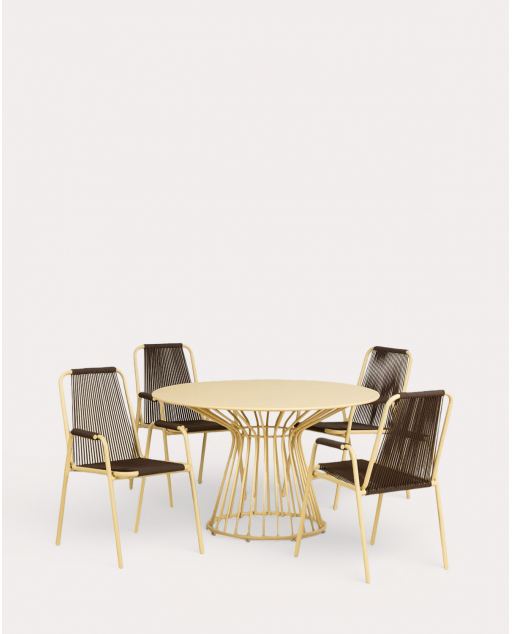 Set tavolo rotondo Nouli Ø120 cm e 4 sedie con braccioli in metallo Mayailer