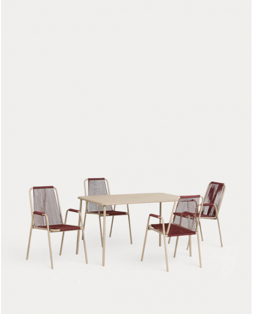 Set composto da tavolo rettangolare 130x80 cm Mijail e 4 sedie con braccioli in metallo Mayailer