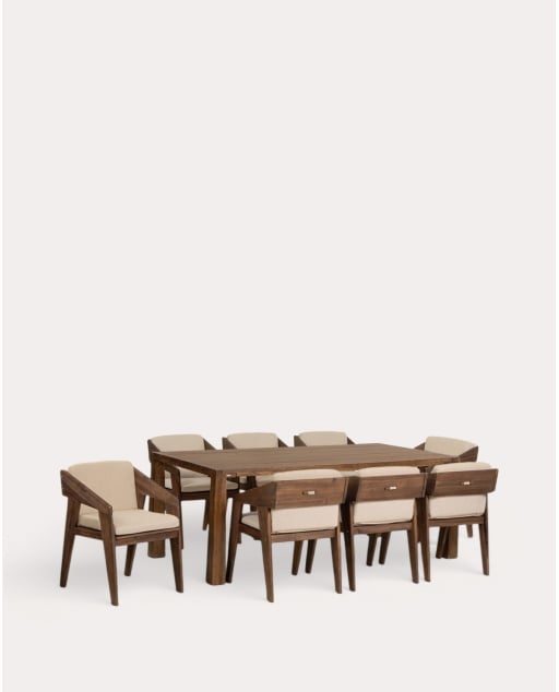 Set Tavolo Rettangolare (200x100 cm) Brody e 8 Poltrone in Legno Tanon per Uso Esterno