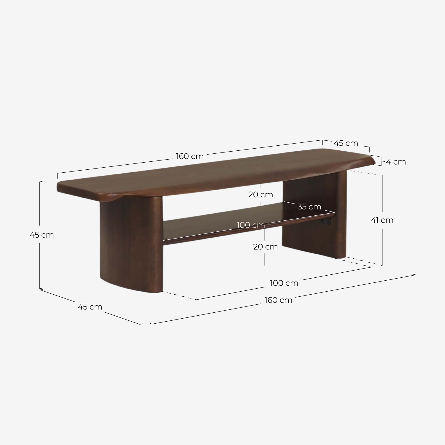 Panchina porta scarpe 160x45 cm in legno di mango Orlean, Misure