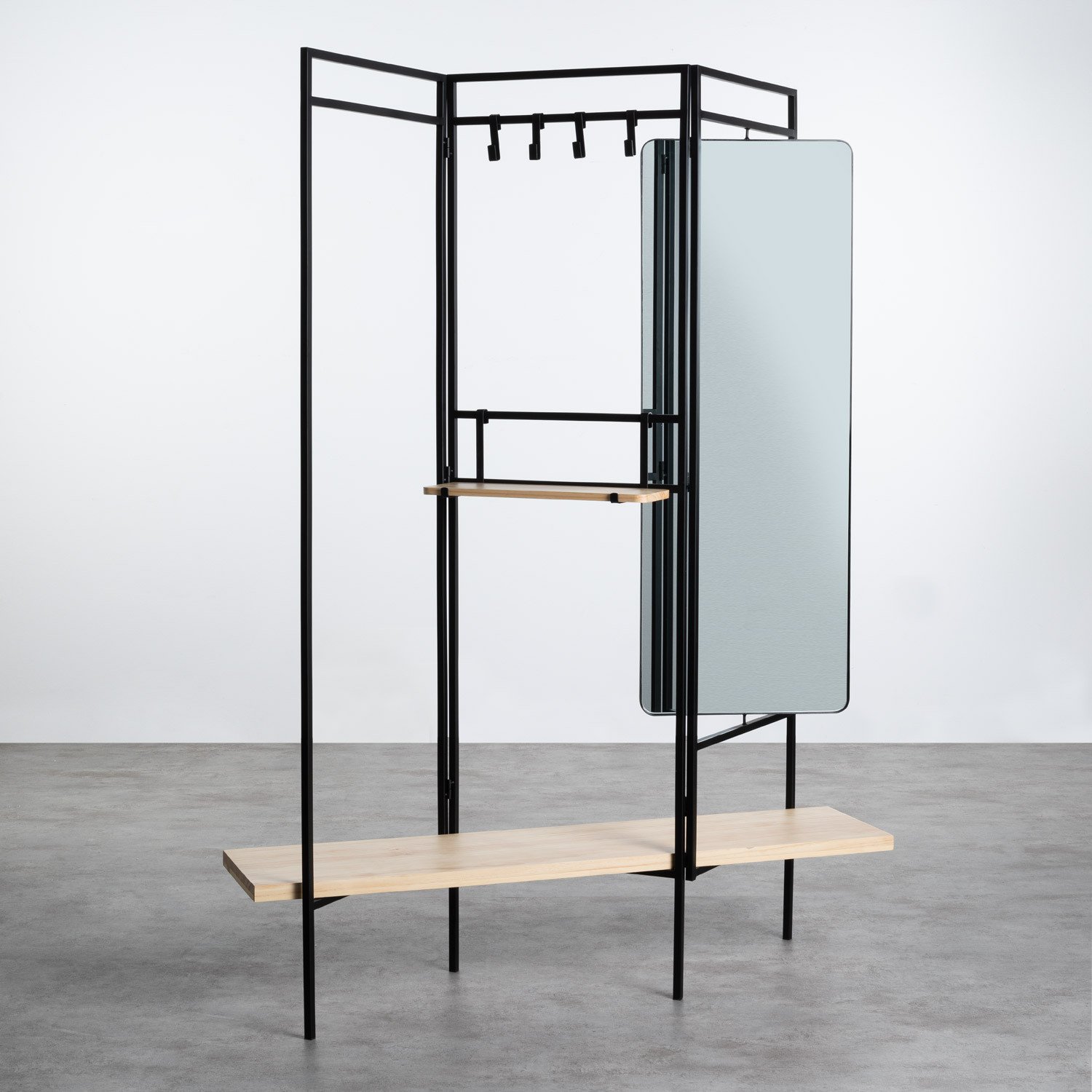 Appendiabiti Con Specchio A Figura Intera - Base Girevole 360°, Ripiani E Cavità - Foto 8