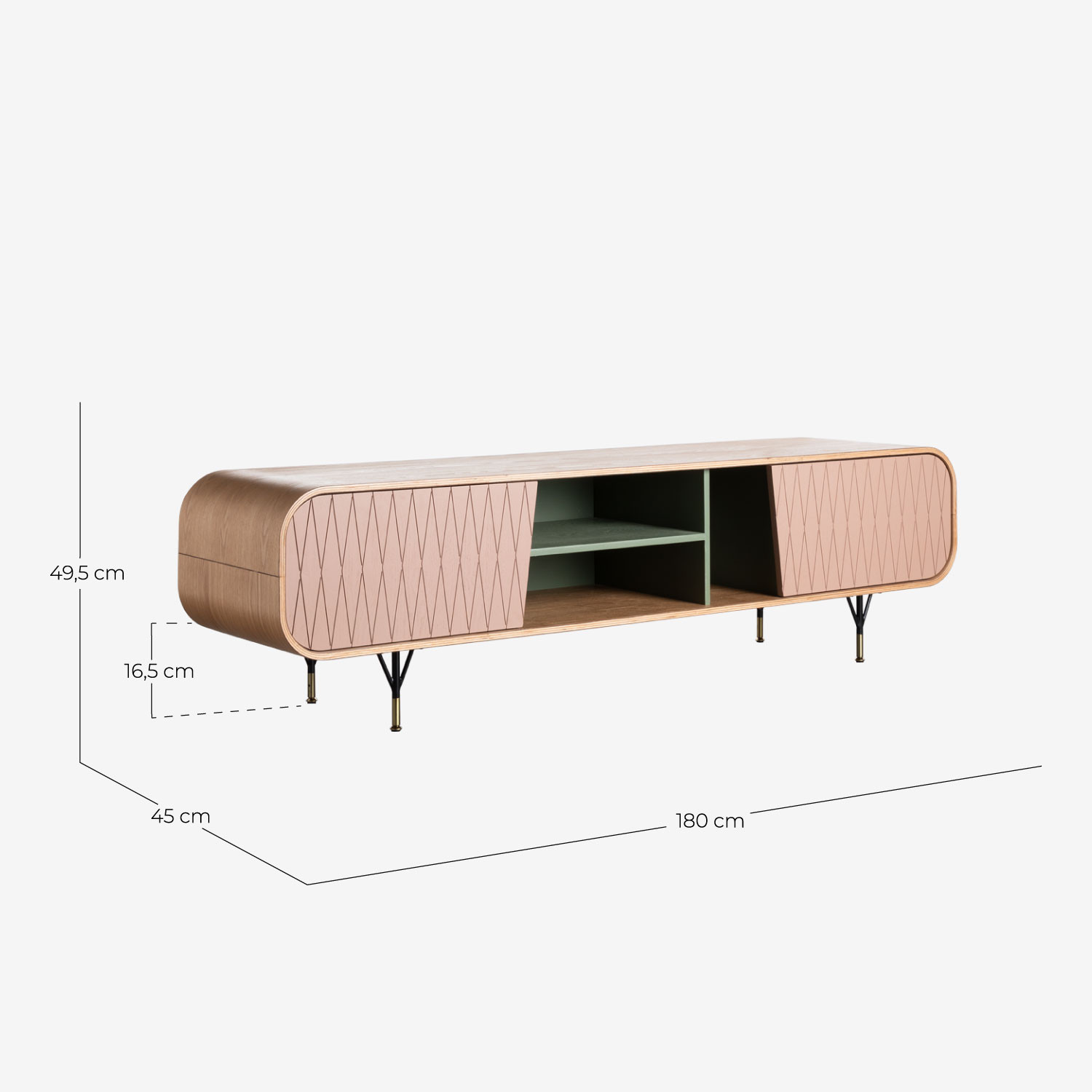 Móvel de TV em Madeira 2 Portas 180x45 cm Amer, Medidas