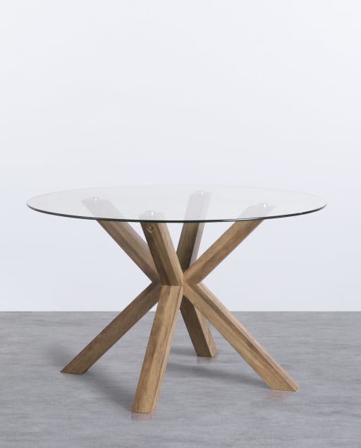Mesa de Jantar Redonda de Madeira e Vidro (Ø120 cm) Vuoto - MDF Leve