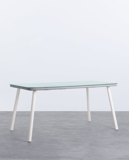Mesa de Exterior Rectangular de Alumínio e Vidro (160x90 cm) Drian - Creme