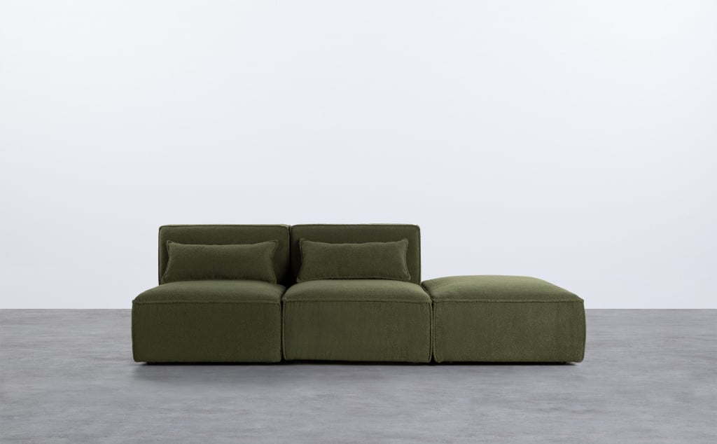Sofá Modular de 2 peças com Puff em Tecido Bouclé Kilhe
