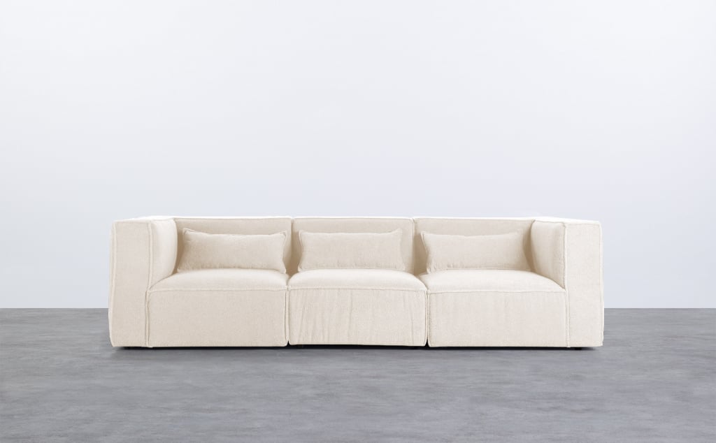 Sofá Modular de 3 peças com 2 Cadeirões de Canto em Tecido Bouclé Kilhe