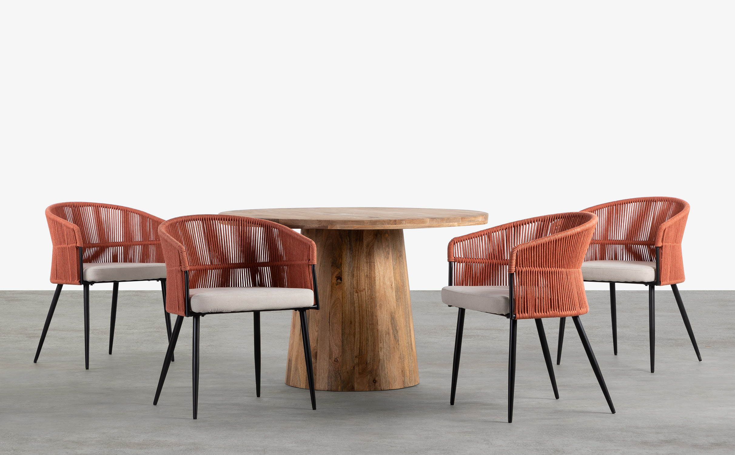 Conjunto de Mesa Redonda em Madeira Doran e 4 Cadeiras em Tecido e Corda Drean , imagem de galeria 1