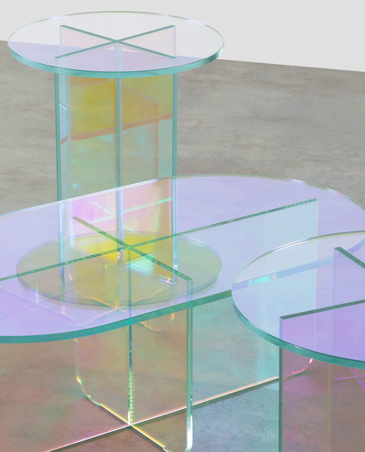 Conjunto de Mesas de Apoio e Centro Iridescente em Vidro Temperado Iris, imagem de galeria 5
