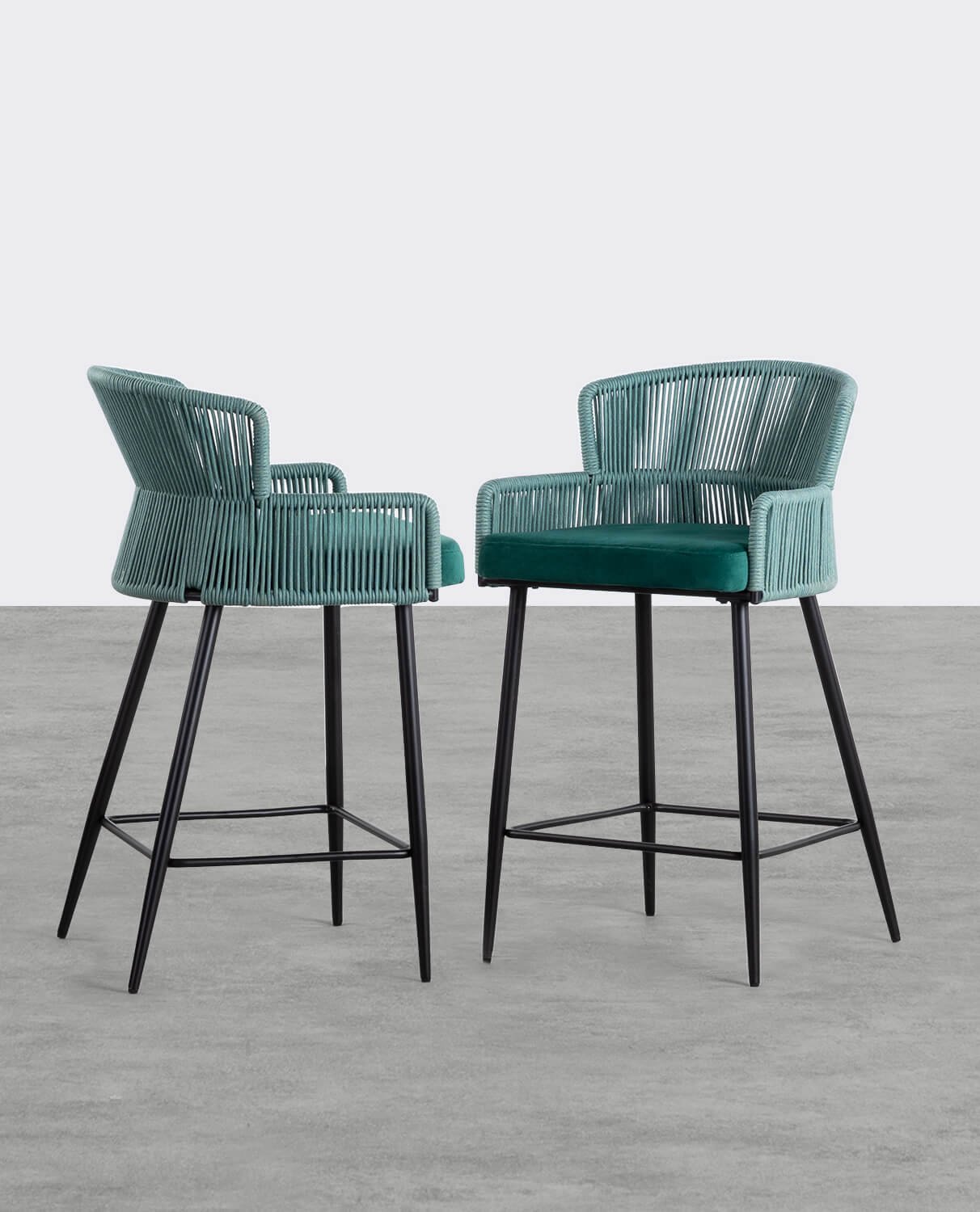 Pack de 2 Bancos Altos Veludo e Corda (66 cm) Drean, imagem de galeria 1